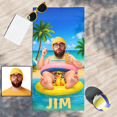 Personalized Beach Towel with Face and Name, Funny Pool Float Vacation Gift, Birthday Gift .