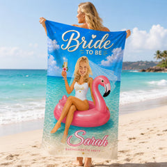 Bridal Beach Towel Custom Face, Bride to Be Bachelorette Party Gift, Future Mrs Photo.