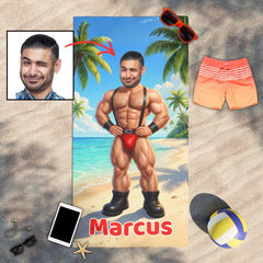 Custom Muscle Beach Towel with Face, Funny Gift for Him, Bachelor Party Gift, Workout Lovers.