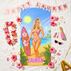 Custom Girls Beach Towel, Personalized Face Photo Gift, Bachelorette Pool Towel, Funny Gifts.