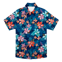 Custom Photo Hawaiian Shirt – Personalized Sunset Orange Floral & Palm Design – Unique DIY Tropical Beach Holiday Tee