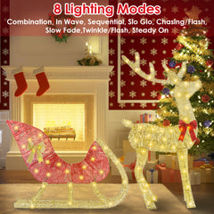 Lighted Christmas Reindeer & Sleigh Indoor Outdoor Christmas Decoration Christmas Lighted Display with 8 Lighting Modes