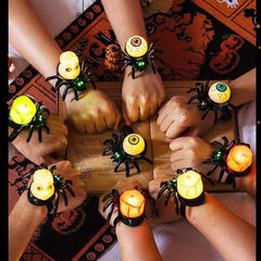 Halloween glowing spider lantern, eye-shaped candles, skull wristbands, handbands lights