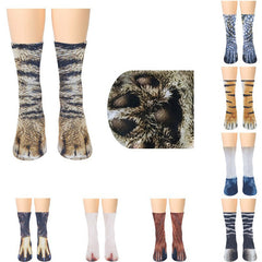 3D Animal Paw Print Socks, Novelty Realistic Animal Feet Crew Socks, Funny Tiger Cat Dog Paw Socks for Halloween Cosplay Party, Prank Gift for Men Women