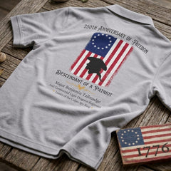 Custom Descendant of a Patriot Polo Shirt, 250th Anniversary of Freedom 1776 Men's Back Print Tee