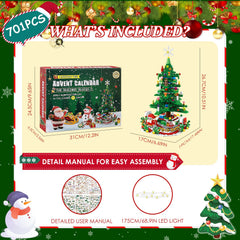 701-Piece Christmas Tree Advent Calendar Building Blocks – Build-a-Day Countdown Toy with Festive Glowing Lights, 24 Daily Surprises & Mini Figures, Holiday Tabletop Decor & Gift for Kids & Adults