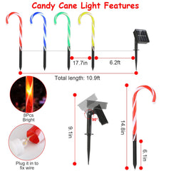 Solar Christmas Candy Cane Light IP55 Waterproof Stake Light Lamp for Patio Yard Garden Pathway Outdoor Christmas Decorative Light