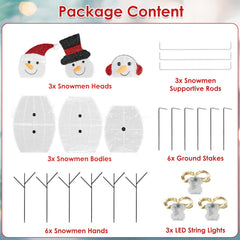 3Pcs 2D Christmas Snowman Yard Decoration Snowman Family Outdoor Decoration With 90Pcs LED Warm Yellow Lights 8 Lighting Modes IP44 Waterproof For Chr