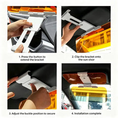 2-in-1 Day & Night Anti-Glare Car Sun Visor - Universal Clip-On Adjustable Shield with Dark + Amber Panels, 180° Rotating Telescopic Glare Guard for Low Sun & Oncoming Headlights, Tool-Free Safety Visor Extension Fits Most Cars, Trucks & SUVs
