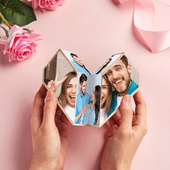 Customized wooden heart-shaped photo cube, personalized photo album with ten photos