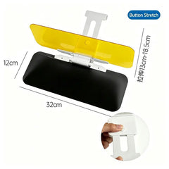 2-in-1 Day & Night Anti-Glare Car Sun Visor - Universal Clip-On Adjustable Shield with Dark + Amber Panels, 180° Rotating Telescopic Glare Guard for Low Sun & Oncoming Headlights, Tool-Free Safety Visor Extension Fits Most Cars, Trucks & SUVs