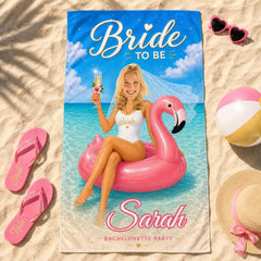 Bridal Beach Towel Custom Face, Bride to Be Bachelorette Party Gift, Future Mrs Photo.
