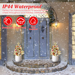 2Pcs Solar Powered Lighted Christmas Tree Urn Filler With Light Artificial Xmas Trees Light with Berries Decor Balls LED Pathway Pine Tree IP44 Waterp