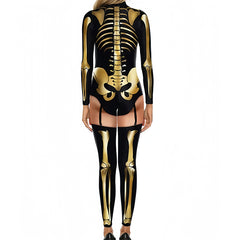Halloween skull and skeleton print tight-fitting costume, Halloween party, costume makeup, dance party, cosplay role-play