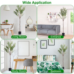 5.9FT Artificial Olive Tree Tall Fake Olive Plant Faux Potted Olive Tree with Lush Olive Branches and Fruits with Black Planter Pot for Modern Home Of