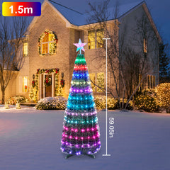 4.9FT 166Pcs LED Lights Collapsible Christmas Tree Light with Remote App Control IP65 Waterproof Customized Multi-Color Mode Timer Setting Work with A