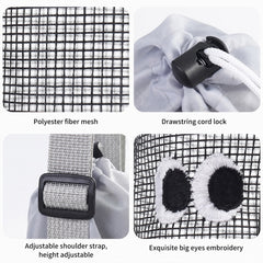 Wire mesh drawstring bag for holding water cups, bottles and thermos cups. Single-shoulder crossbody bag.