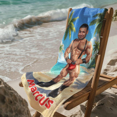 Custom Muscle Beach Towel with Face, Funny Gift for Him, Bachelor Party Gift, Workout Lovers.