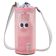 Wire mesh drawstring bag for holding water cups, bottles and thermos cups. Single-shoulder crossbody bag.