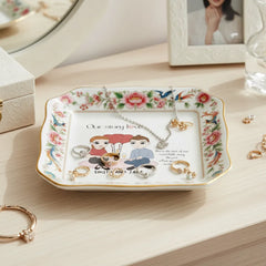 Custom Photo Ceramic Trinket Tray with Elegant Floral and Phoenix Bird Border-Our stoty love