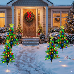 2Pack 37.4in Height Solar Christmas Tree With 100 Colorful LED Beads 8 Lighting Modes For Xmas Decoration IP44 Waterproof Outdoor Pathway Stake Light