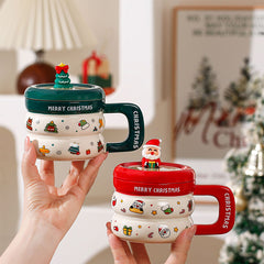 Santa Lid Christmas Mug – Ceramic Holiday Cocoa Cup That Comes Ready to Gift