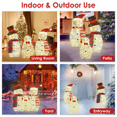 3Pcs 2D Christmas Snowman Yard Decoration Snowman Family Outdoor Decoration With 90Pcs LED Warm Yellow Lights 8 Lighting Modes IP44 Waterproof For Chr