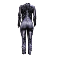 Halloween women's cosplay jumpsuit with human bone print and gothic style for costume party