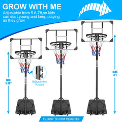 1Set Portable Kids Basketball Hoop With Wheels, Height Adjustable 5.6 To 7ft Basketball Goal System Indoor Outdoor For Kids Teens Adults For Christmas Gift