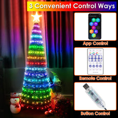 4.9FT 166Pcs LED Lights Collapsible Christmas Tree Light with Remote App Control IP65 Waterproof Customized Multi-Color Mode Timer Setting Work with A