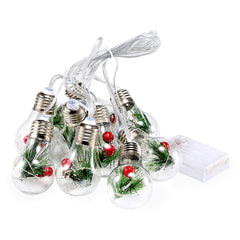 13.78FT Christmas Snow Globe String Light Battery Powered 10 LED Bulbs Indoor Christmas Lights with Pine Needles Snowflakes Berries