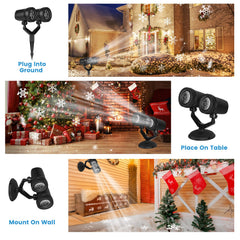 Christmas Snowflake Projector Light Dual-Head LED Stake Light IP44 Waterproof Xmas Decoration For Holiday Indoor Outdoor Use Garden Patio Wall Decor