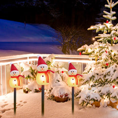 1Pc Solar Powered Lamp 3 Snowmen Outdoor Decorative Christmas Lamp Garden Stake Light IP55 Waterproof Santa Landscape Light Warm White LED Lighting Pa