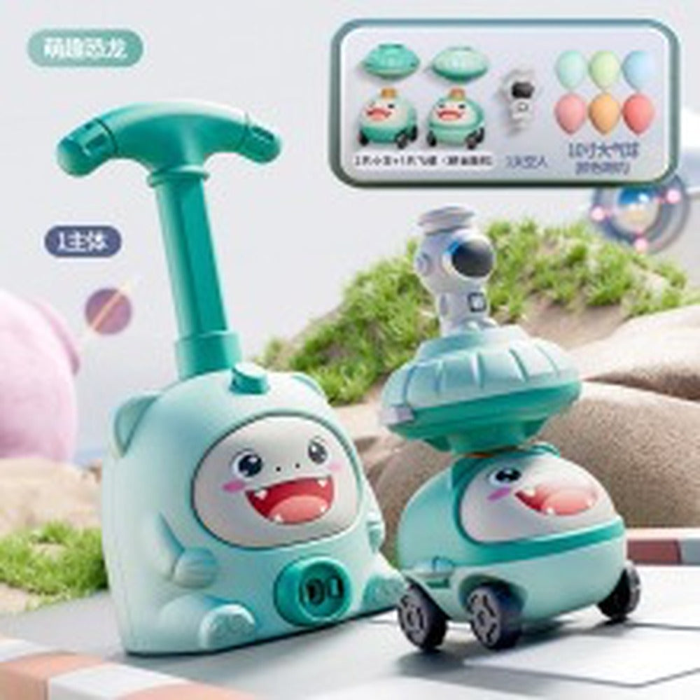 Animal air-powered toy car racing on floor - balloon driven STEM play
