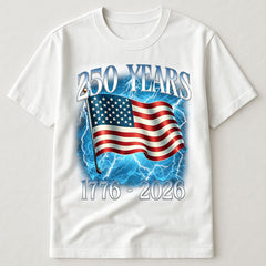 250 Years Of America 1776-2026 USA Flag Lightning Patriotic 4th Of July T-Shirt