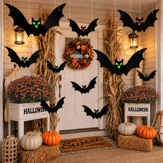 twelve hanging bats in three assorted sizes 12 Pack