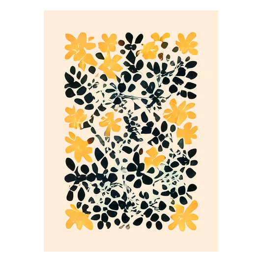 Boho Yellow Floral Black Abstract Leaves Pattern Throw Blanket