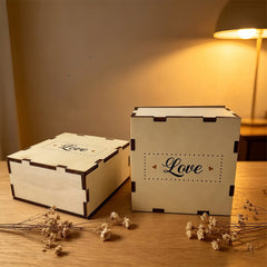Personalized wooden photo box with waterfall-style flip cover panel - perfect for wedding, anniversary, or couple's photo storage gifts. The interior can hold souvenirs.