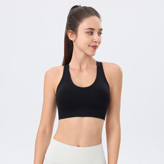 Custom Logo Crisscross Back Sports Bra Women, U Neck Double Strap Scrunch Back Longline Yoga Workout Crop Top, Customizable Private Label Activewear Bra