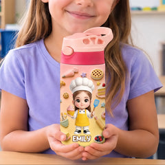 Custom Photo Kids Insulated Water Bottle - Personalized Back To School Gifts For Kids - Future Little Baker