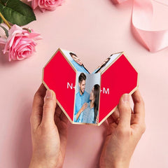 Customized wooden heart-shaped photo cube, personalized photo album with ten photos