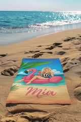 Custom Face Flamingo Beach Towel, Personalized Bachelorette Gift,