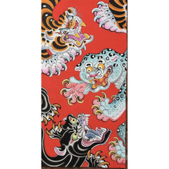 Traditional Japanese Tattoo-Style Wild Cats Red Backdrop Blanket