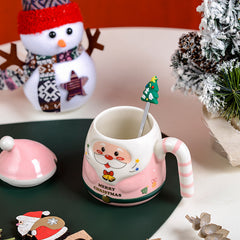 Christmas Santa Ceramic Mug with Lid & Gift Box, Cute 3D Hand-Painted Santa Coffee Cup, Holiday Xmas Gift for Family Friends