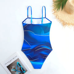 Piece Marble Print Swimsuit with Cover Up Sarong - Square Neck High Cut One Piece Bathing Suit