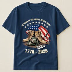 United States Army Veteran 250th Anniversary T-Shirt, Patriotic Boots & Helmet Memorial Tee