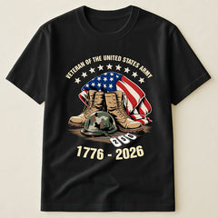 United States Army Veteran 250th Anniversary T-Shirt, Patriotic Boots & Helmet Memorial Tee
