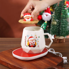 Christmas Mug Gift Set with Warmer - Santa Ceramic Coffee Mug, Wooden Lid & Tree Spoon, Holiday Keepsake Gift Box (4-Piece)