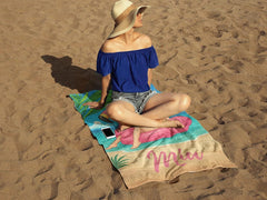 Custom Face Flamingo Beach Towel, Personalized Bachelorette Gift,