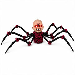 Halloween Crawling Head Spider Animatronic Prop, Touch Activated Decoration with Red LED Glowing Eyes, Spooky Music, Move Forward & Backward for Haunted House Yard Decor